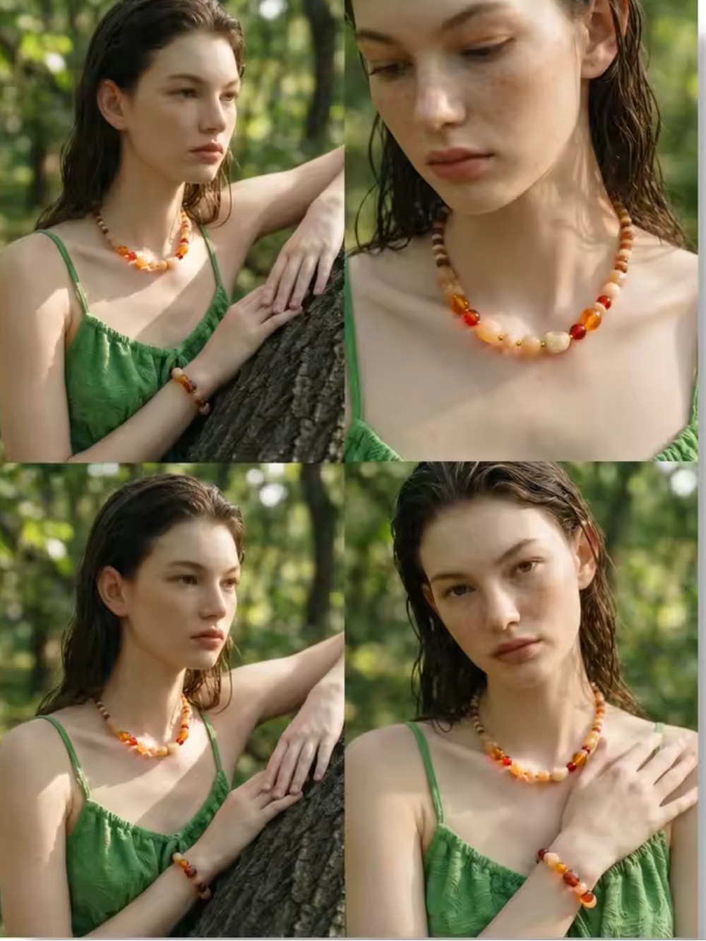 Chunky Amber Ivory Necklace and Bracelet Set